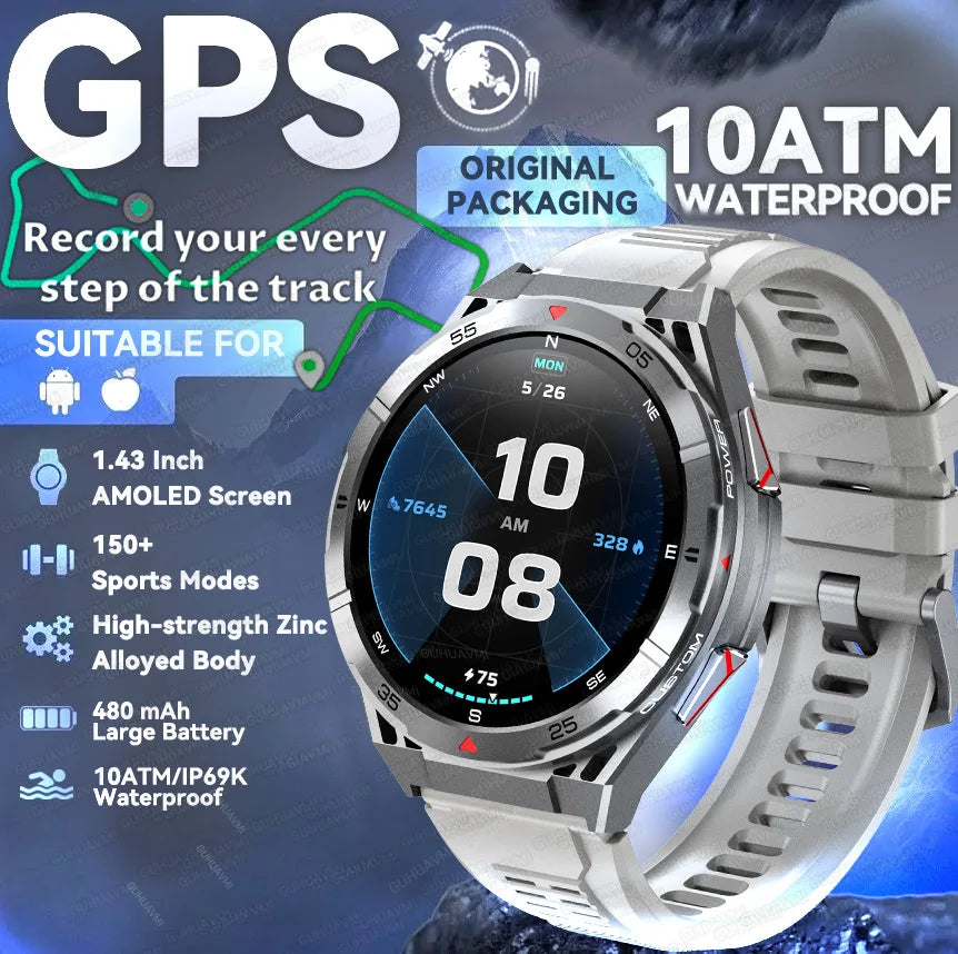 2025 Huawei Original Premium GPS Smartwatch — Ultra HD AMOLED Display, Built-in GPS, Bluetooth Call & 10ATM Waterproof Smart Bracelet