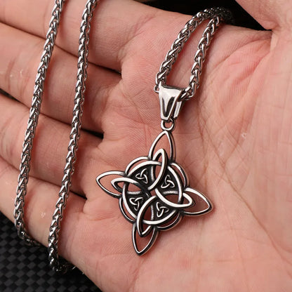 Witch Knot Necklace – Stainless Steel Magic Celtic Knot Pendant, Pagan Witchcraft Symbols, Jewelry Gift for Women