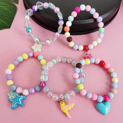 Children’s Unicorn Cartoon Bracelet – Cute Heart & Star Elastic Candy Beads for Kids Girls, Lovely Jewelry