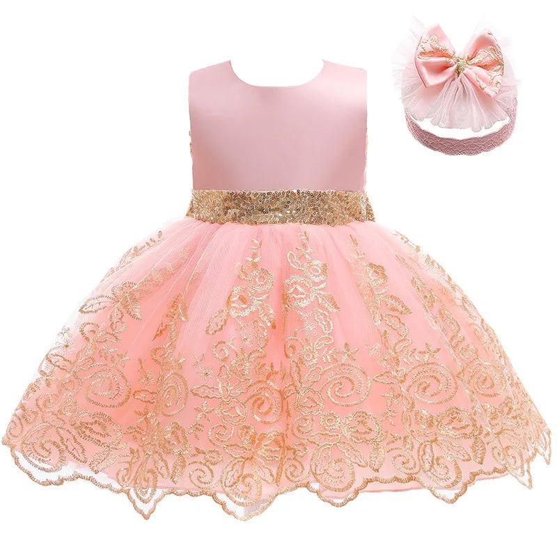 Baby Girls Lace Princess Dress - Big Bow Summer Birthday Party Gown