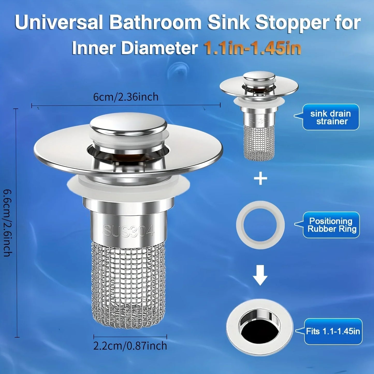 2-Pack Stainless Steel Pop-Up Sink Drain Strainer – Removable Basket Hair Catcher for Bathtub, Shower & Sink Clog Prevention