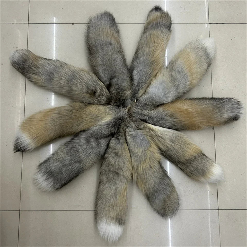 2024 Natural Fox Fur Tail Keychain – Chic Y2K Furry 40cm Keyring Accessory for Women’s Car Keys