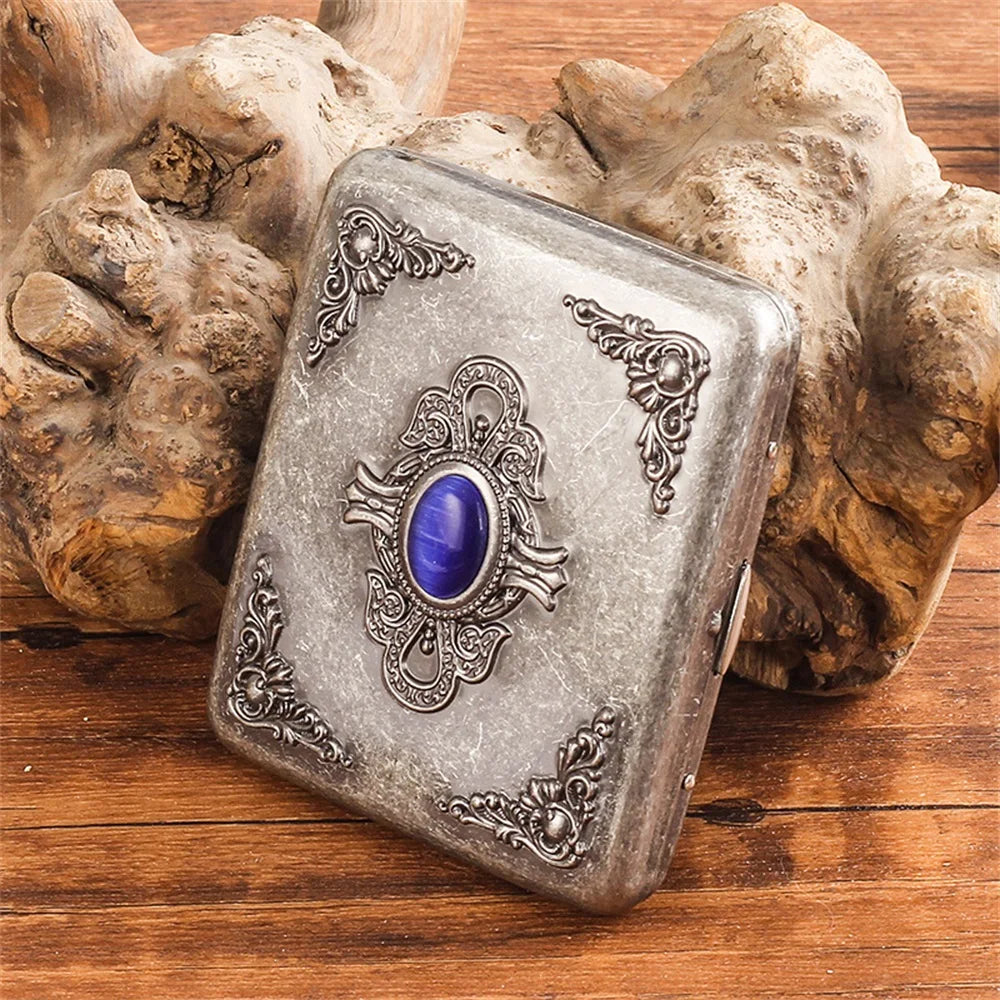 Retro Metal Cigarette Case - Portable 20-Stick Embossed Holder, Anti-Pressure & Moisture-Resistant Smoking Accessory