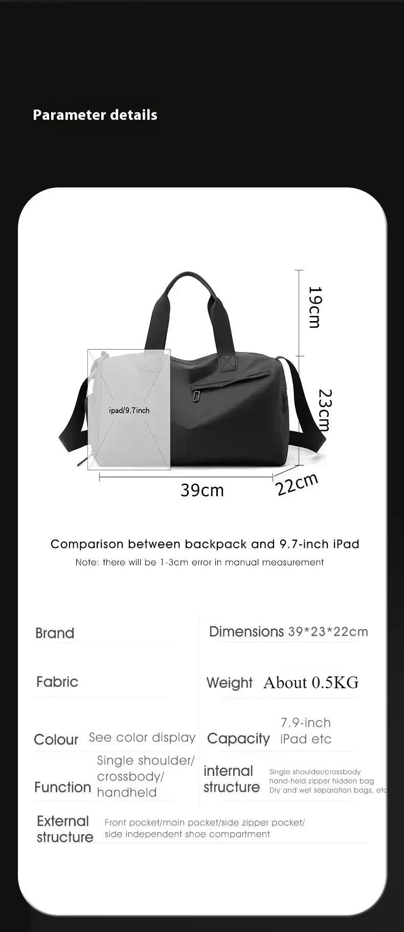 Zipper Large Capacity Oxford Travel Bag – Waterproof Fitness & Sports Luggage with Thickened Fabric