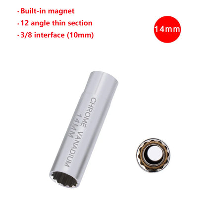 Universal Spark Plug Socket Wrench - 3/8 Magnetic, 12 Angle Thin Wall for 14/16mm Spark Plug Removal, Auto Repair Tool