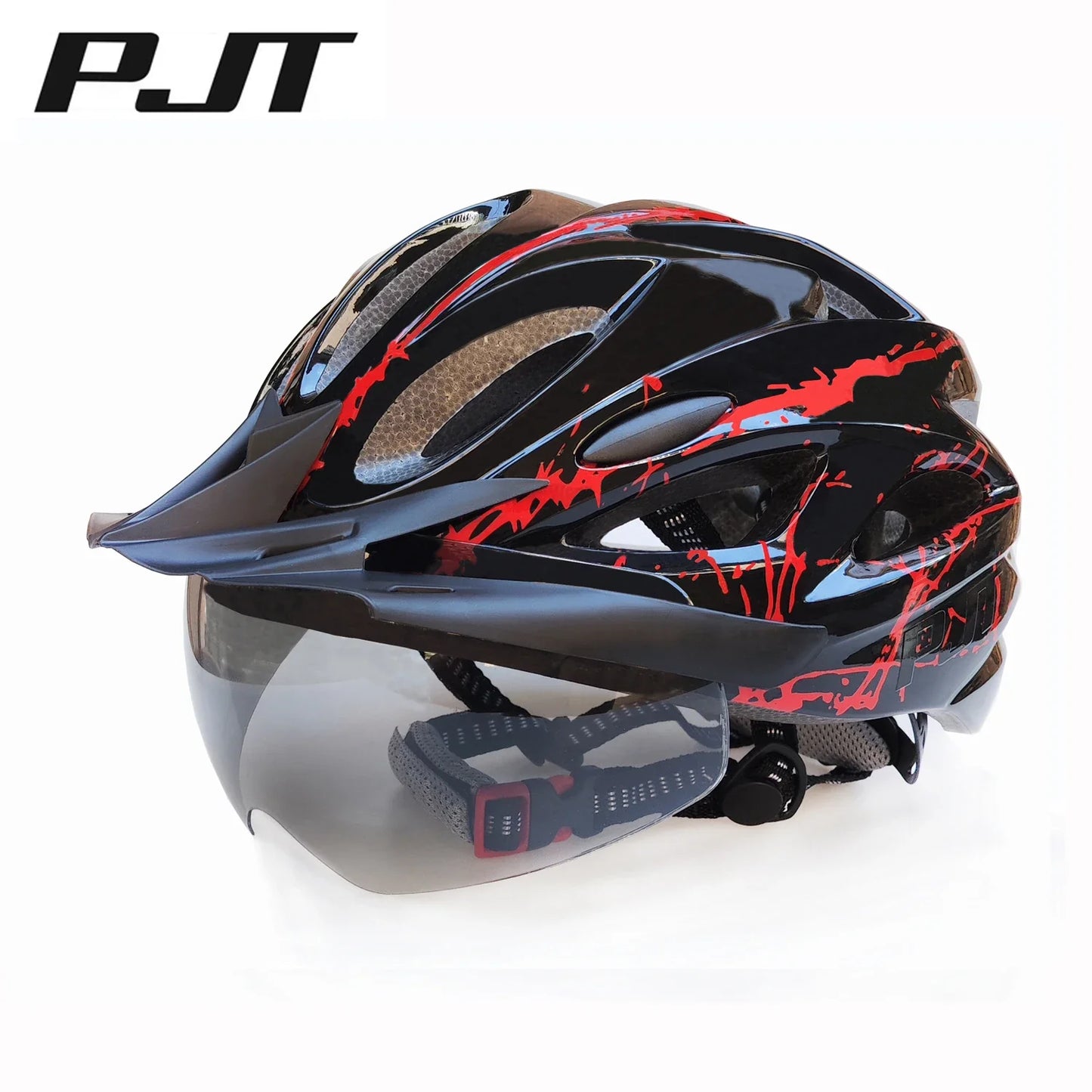 PJT 4-in-1 Lightweight Cycling Helmet - 18 Breathable Holes, Detachable Sun Visor & Goggles for Adults, Road & MTB Bike Helmet