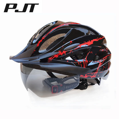 PJT 4-in-1 Lightweight Cycling Helmet - 18 Breathable Holes, Detachable Sun Visor & Goggles for Adults, Road & MTB Bike Helmet