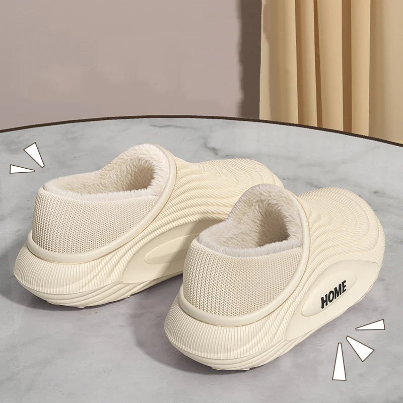 Warm Plush EVA Slippers for Men & Women – Waterproof Non-Slip Winter Platform Indoor/Outdoor Furry Home Slippers Casual Comfort Shoes