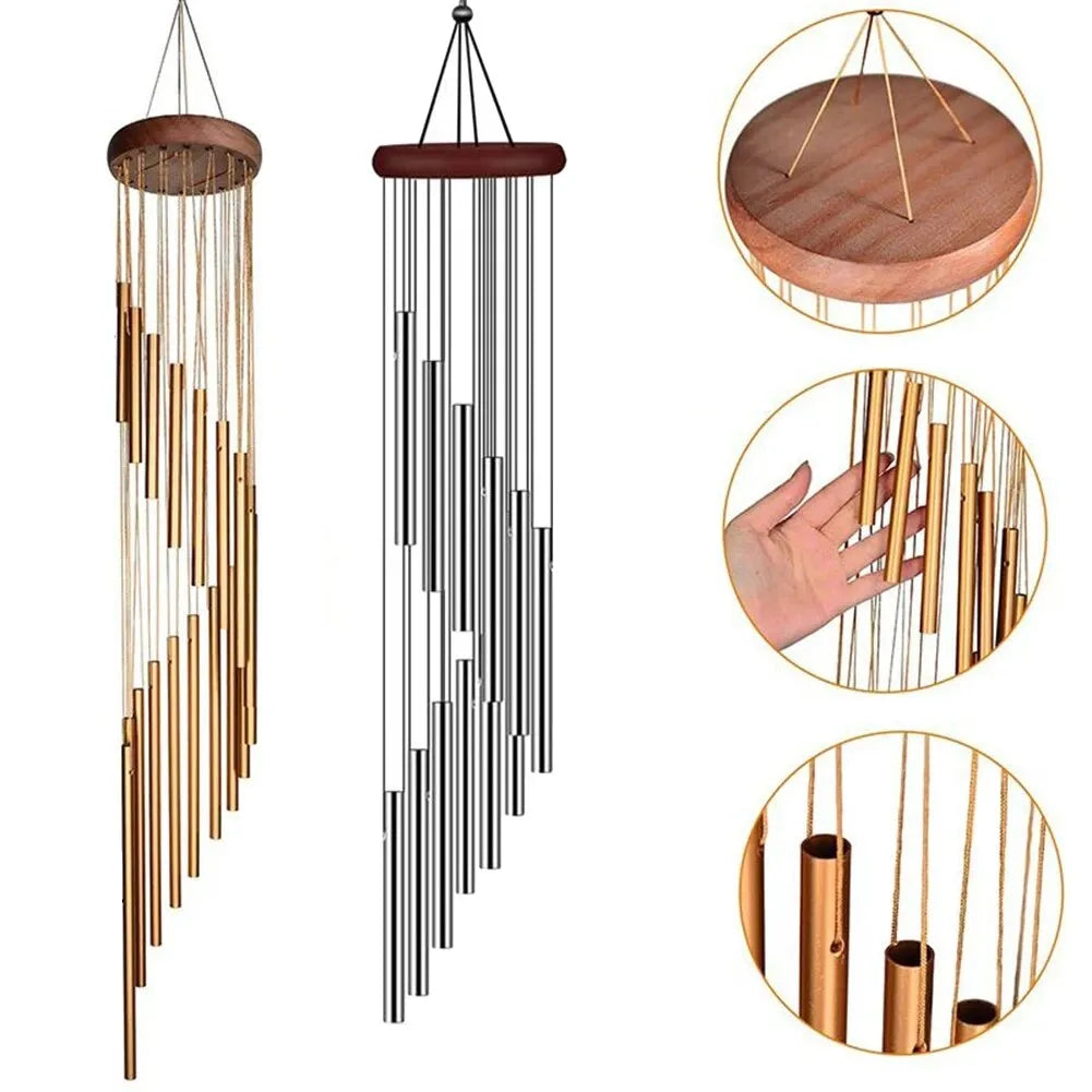1 Piece 12-Tube Aluminum Alloy Wind Chimes with Hook - Gold/Silver Bells for Outdoor Home Wedding Party Memorial Decoration Gifts