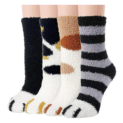 4 Pairs Women's Winter Fuzzy Socks – Thick Thermal Soft & Fluffy Slipper Socks for Home & Sleeping