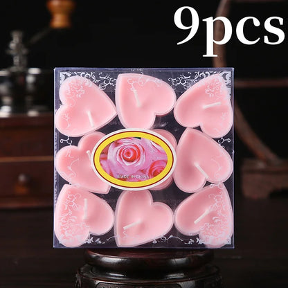 9pcs Heart-Shaped Scented Tea Candles – Valentine's Day Romantic Love Candles for Proposals, Weddings, & Anniversaries