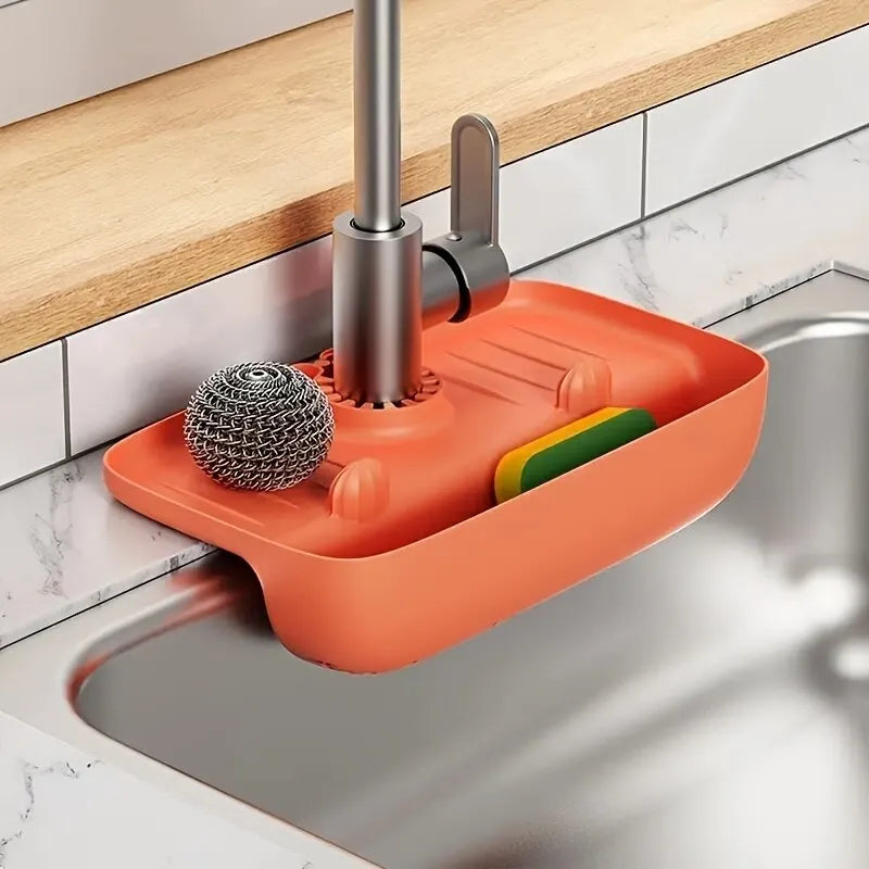 Silicone Sink Drain Rack: Household Faucet Splash Proof Water Collecting Pad for Sponge, Rag, Steel Wool - Gadget Storage Box