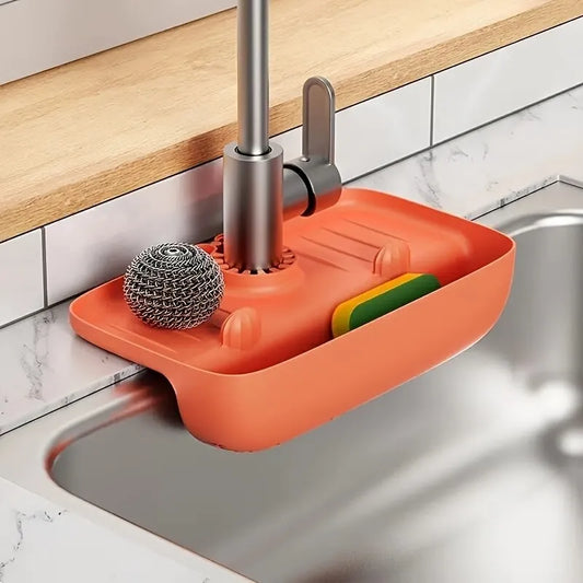 Silicone Sink Drain Rack: Household Faucet Splash Proof Water Collecting Pad for Sponge, Rag, Steel Wool - Gadget Storage Box