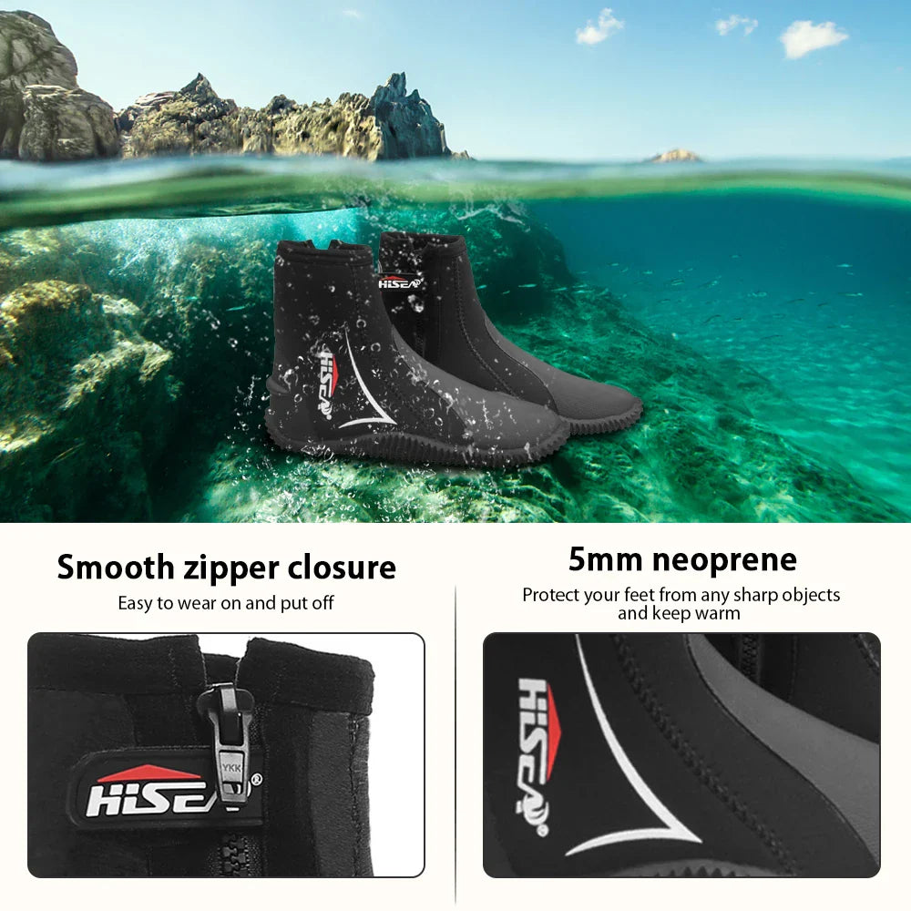5mm Neoprene Dive Boots with Side Zipper – Wetsuit Boots for Men & Women, Snorkeling, Scuba Diving, Barefoot Beach Shoes
