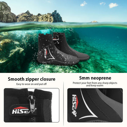 5mm Neoprene Dive Boots with Side Zipper – Wetsuit Boots for Men & Women, Snorkeling, Scuba Diving, Barefoot Beach Shoes