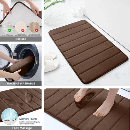 Super Absorbent Memory Foam Bath Mat - Non-Slip Bathroom Rug, Bathtub Side Floor Rug, Shower Room Doormat