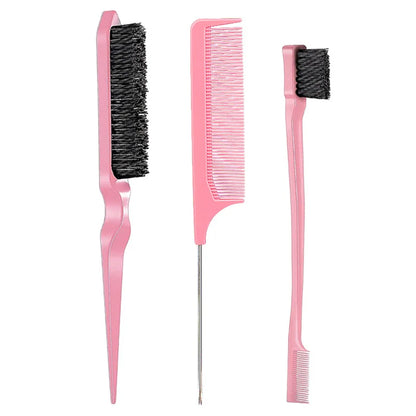 New Three-Piece Hair Brush Set – Sharp-Tail Comb, Three-Row Hair Comb, Steel Needle Mouse Tail Comb & Eyebrow Brush Tool