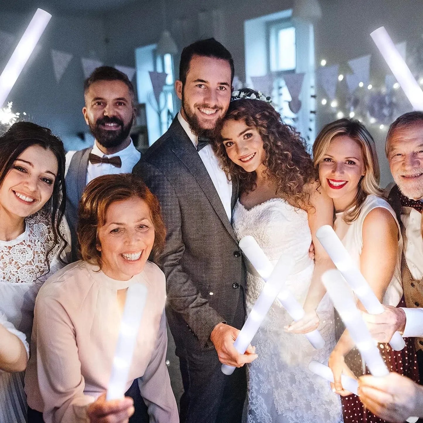 30 Pcs LED Foam Glow Sticks – White Light Flashing Cheer Batons for Wedding & Party Supplies, Glow in the Dark