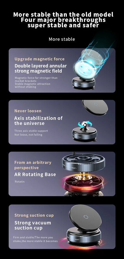 Magnetic Car Phone Mount – 360° Rotation, Vacuum Adsorption with Super Strong Suction for iPhone 12-16 Smartphones