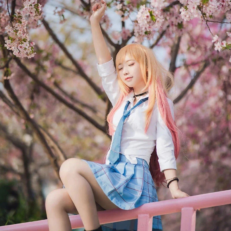 Kitagawa Marin Cosplay Costume — My Dress-Up Darling Anime School Uniform Dress with Wig & Earrings for Girls