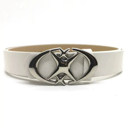Women’s Punk Star Buckle Belt – Cross Metal Vintage Gothic Y2K PU Leather Waistband for Pants & Jeans, Unisex Fashion Belt