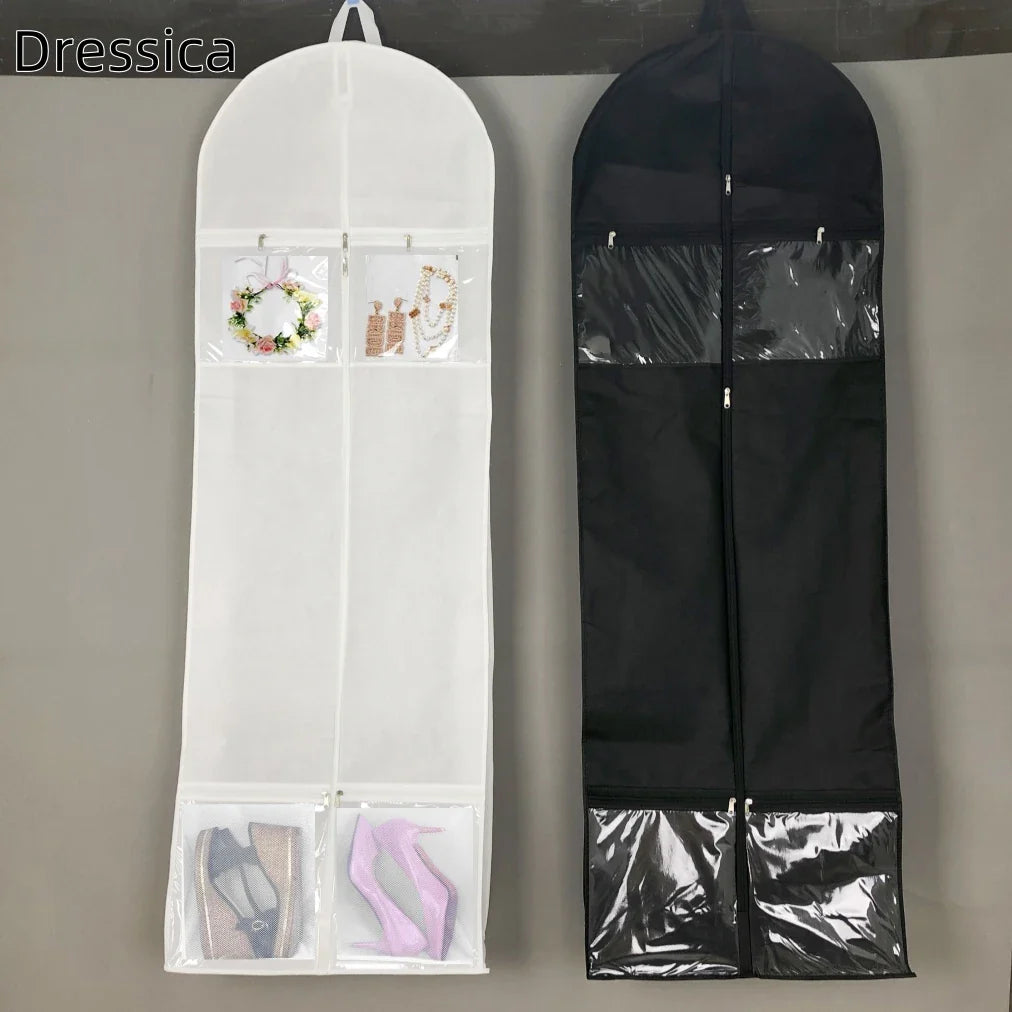 Portable 70" Wedding Dress Garment Bag — Long Dress Cover with 4 Pockets, Handles & 10" Gusset for Women
