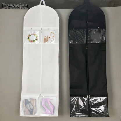 Portable 70" Wedding Dress Garment Bag — Long Dress Cover with 4 Pockets, Handles & 10" Gusset for Women