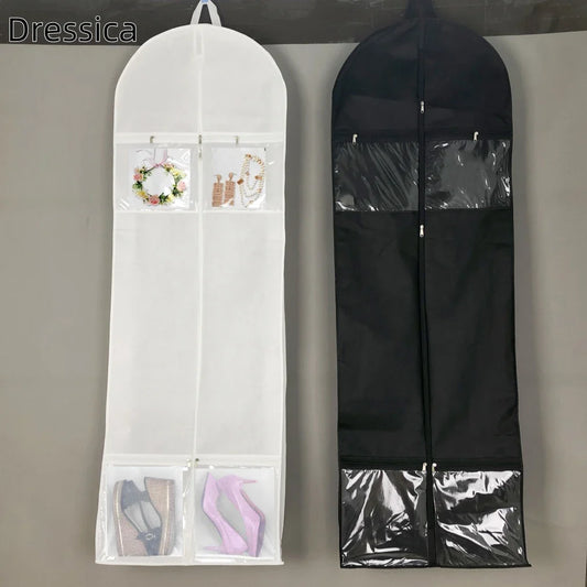 Portable 70" Wedding Dress Garment Bag — Long Dress Cover with 4 Pockets, Handles & 10" Gusset for Women