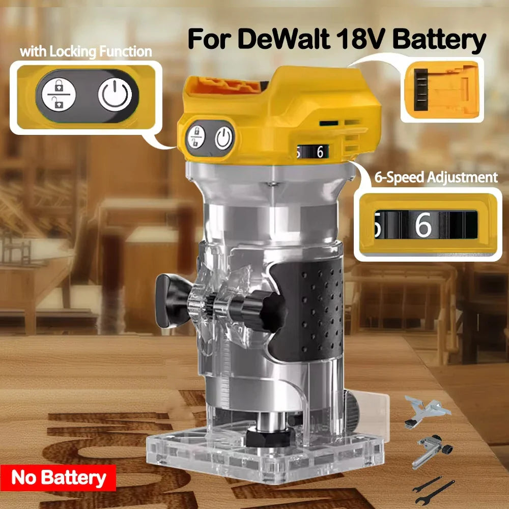 Brushless Electric Trimmer - Woodworking Trimming Machine, Router & Milling Engraving Tool for Dewalt 18V Battery