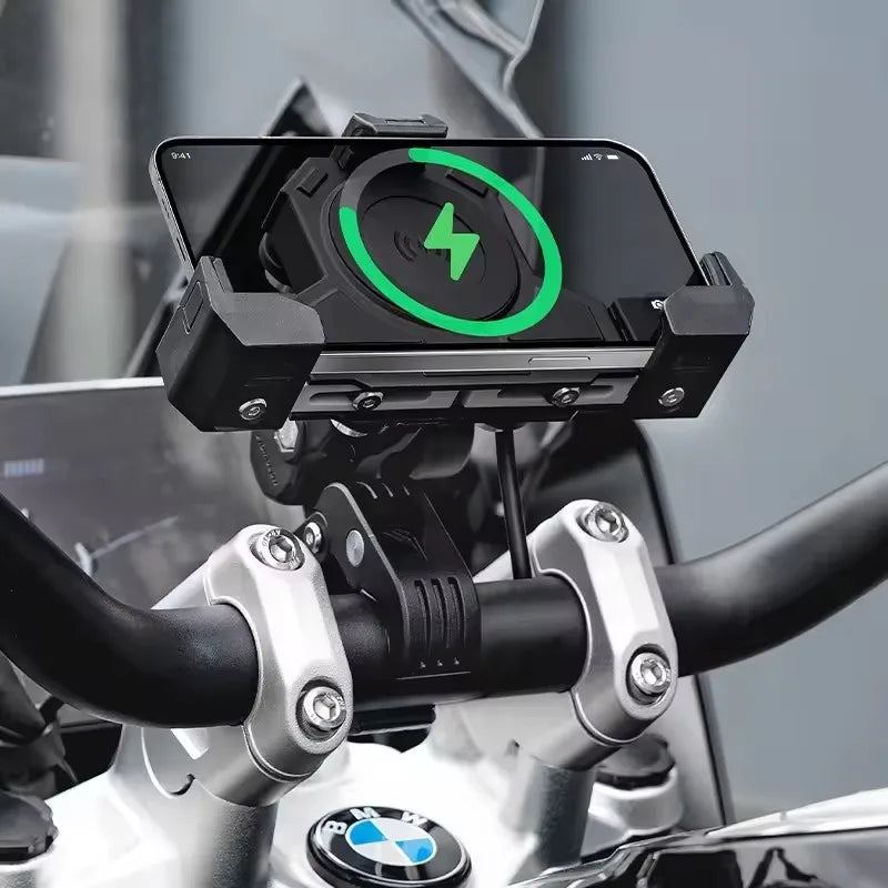 MOTOWOLF Motorcycle Shock Absorbing Phone Holder – Triangular Wireless Charging Navigation Mount