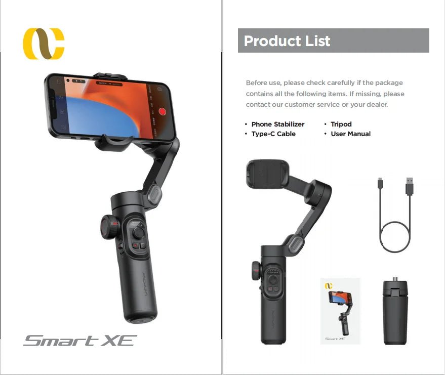 AOCHUAN 3-Axis Handheld Gimbal Stabilizer – SmartXE for iPhone & Android, AI Face Tracking for TikTok & Vlog Videos