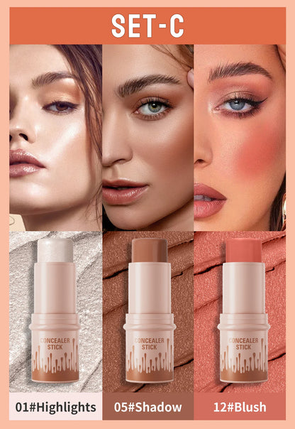 Contour Stick Set – Natural Matte Finish Highlighters & Shadow, Waterproof V-Face Shaping Contour Wand for Face Makeup