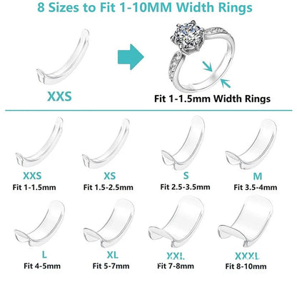 8-Size Silicone Invisible Ring Size Adjuster – Clear Jewelry Tightener & Reducer for Loose Rings Fit Correction Tool