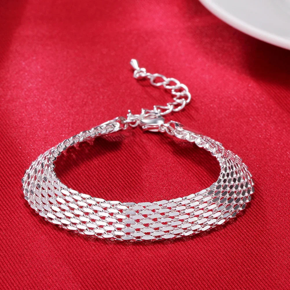 925 Sterling Silver Bracelet for Women – Exquisite Woven Chain Jewelry Gift for Wedding & Christmas