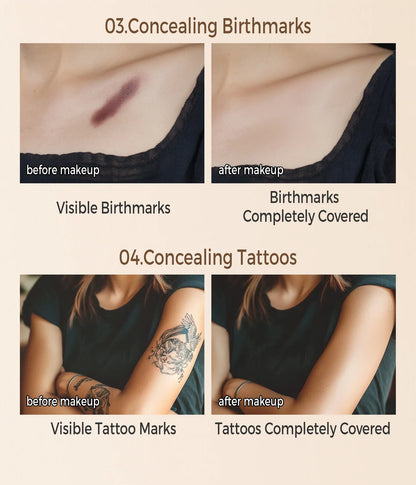 Waterproof Full-Coverage Concealer — Natural Finish Foundation for Tattoos, Scars, All Skin Tones & Types