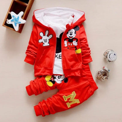 Boys Spring & Autumn Clothing Set – Mickey Cotton Hooded Coat, T-shirt & Pants 3PCS Casual Sportswear