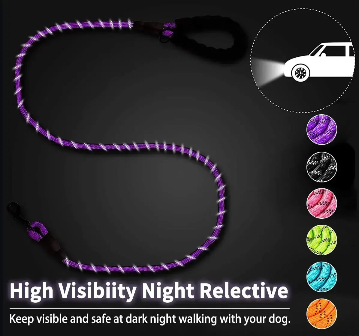 Strong Reflective Dog Leash – Durable Pet Leash for Small, Medium & Large Dogs, Suitable for Pulling & Walking Golden Retrievers