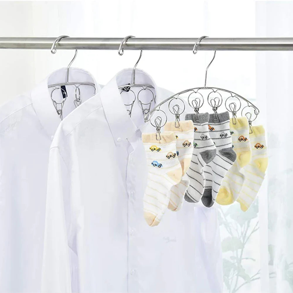 32-Clip/8-Clip Clothes Drying Hanger - Foldable Laundry Hanging Rack for Socks and Underwear