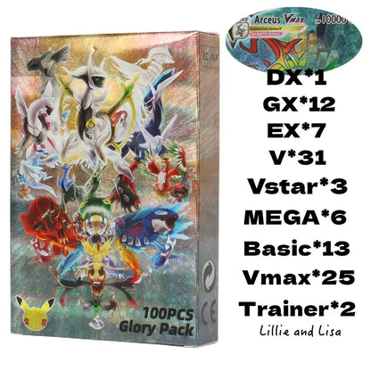 60/100PCS English Pokémon Shining Trading Cards Set – MEGA GX VMAX VSTAR EX Collection Cards for Kids Gift & Play