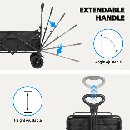 500lbs Heavy Duty Foldable Wagon — Portable Outdoor Utility Cart, Collapsible Shopping, Beach & Garden Pull Trolley