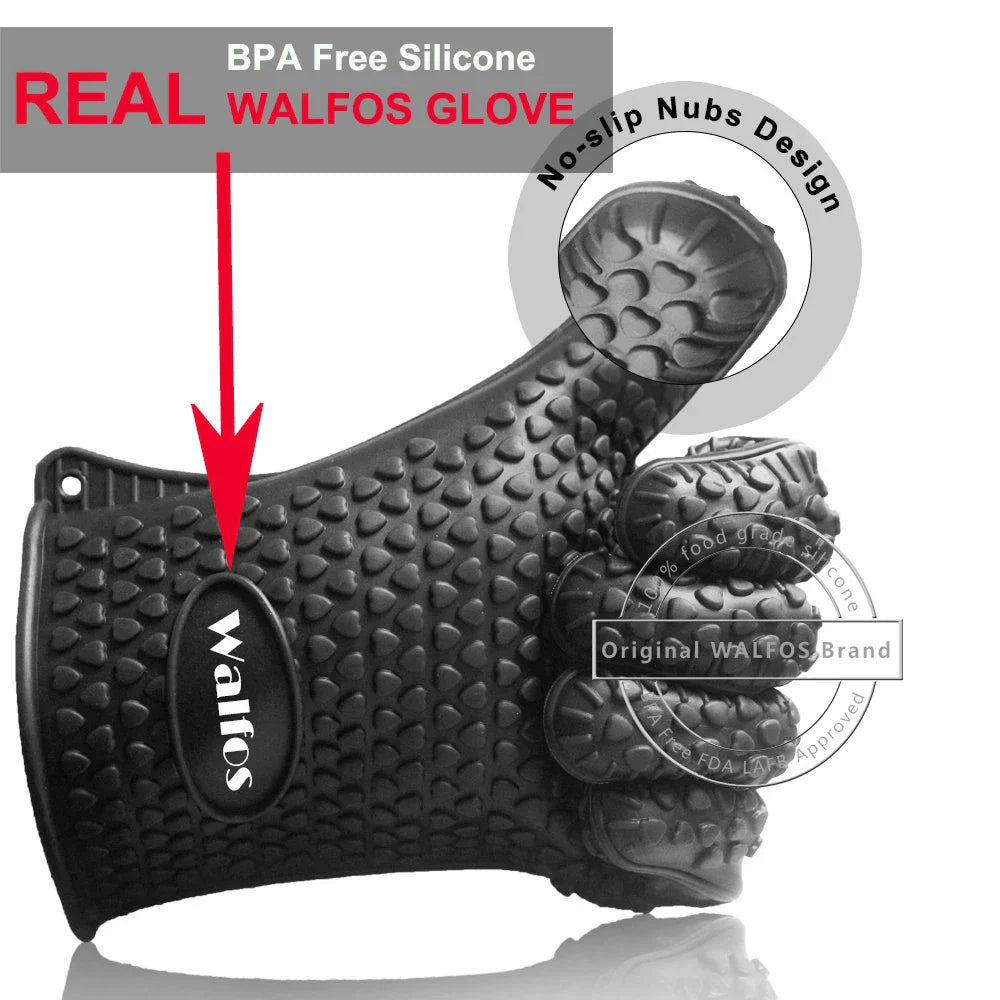 Walfos Silicone Oven Gloves — Heat-Resistant Thick BBQ & Cooking Mitts | Kitchen Gadgets & Accessories