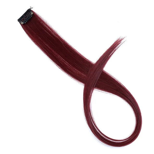 WIGSIN Synthetic Long Straight Rainbow Hair Extension – Colorful Purple Red Blue Hairpiece for Women