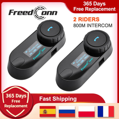 FreedConn Bluetooth Motorcycle Intercom Helmet Headset - Wireless Motorbike Interphone with LCD Screen & FM Earphone
