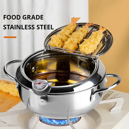 Stainless Steel Oil Thermometer with Cover – Small Frying Pan for Tempura, French Fries & Oil Saving