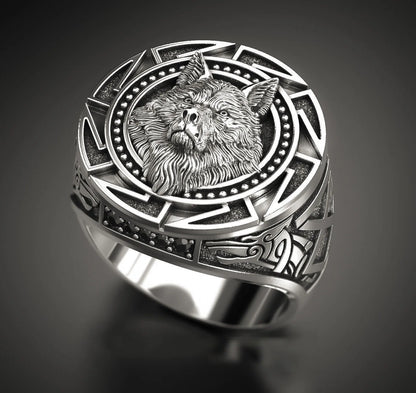 Men's Vintage Wolf Totem Ring – Nordic Viking Warrior Wolf Head, Bold Fashion Jewelry