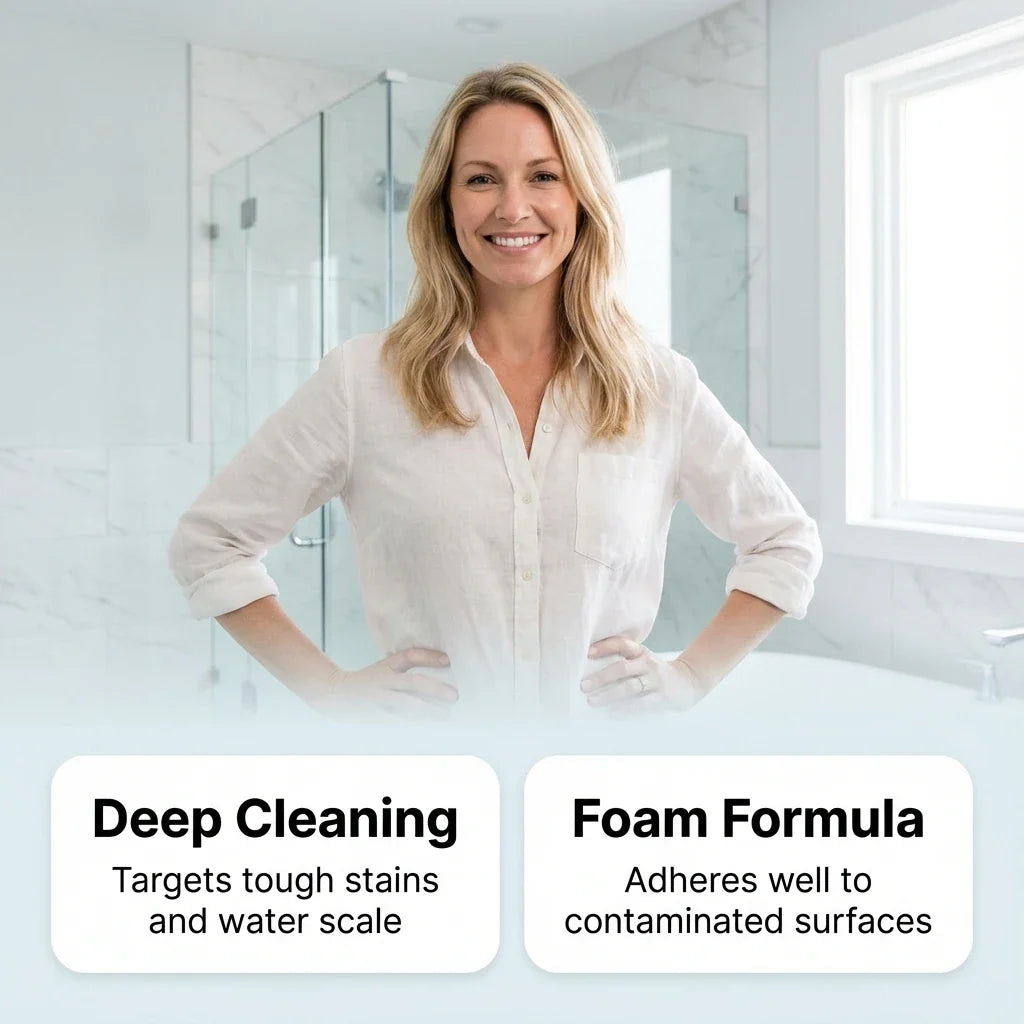 Multi-Purpose Bathroom Cleaner Spray – Active Foam Toilet Deodorizer, Limescale Remover for Tile & Grout with Lemon Fragrance