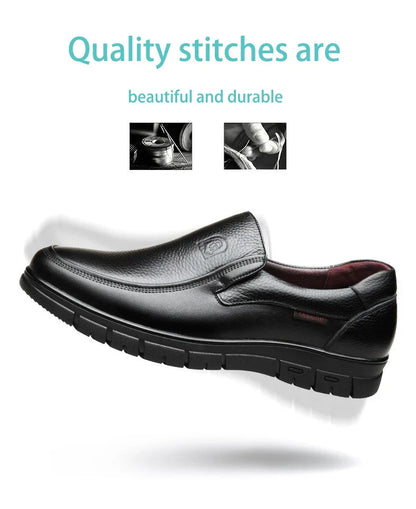 Genuine Leather Casual Shoes for Men – Flat Platform Walking Loafers, Breathable Handmade Outdoor Sneakers