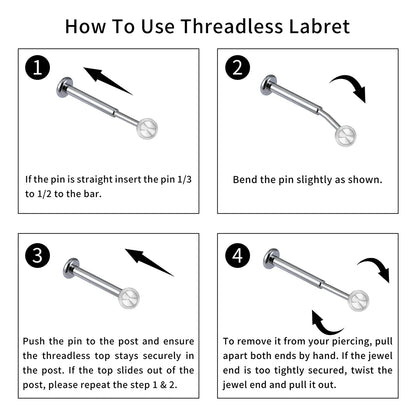 ASTM F136 Titanium Labret Stud Earrings – Threadless Push Pin Nose, Tragus, Cartilage & Helix Piercing Jewelry 16G/18G