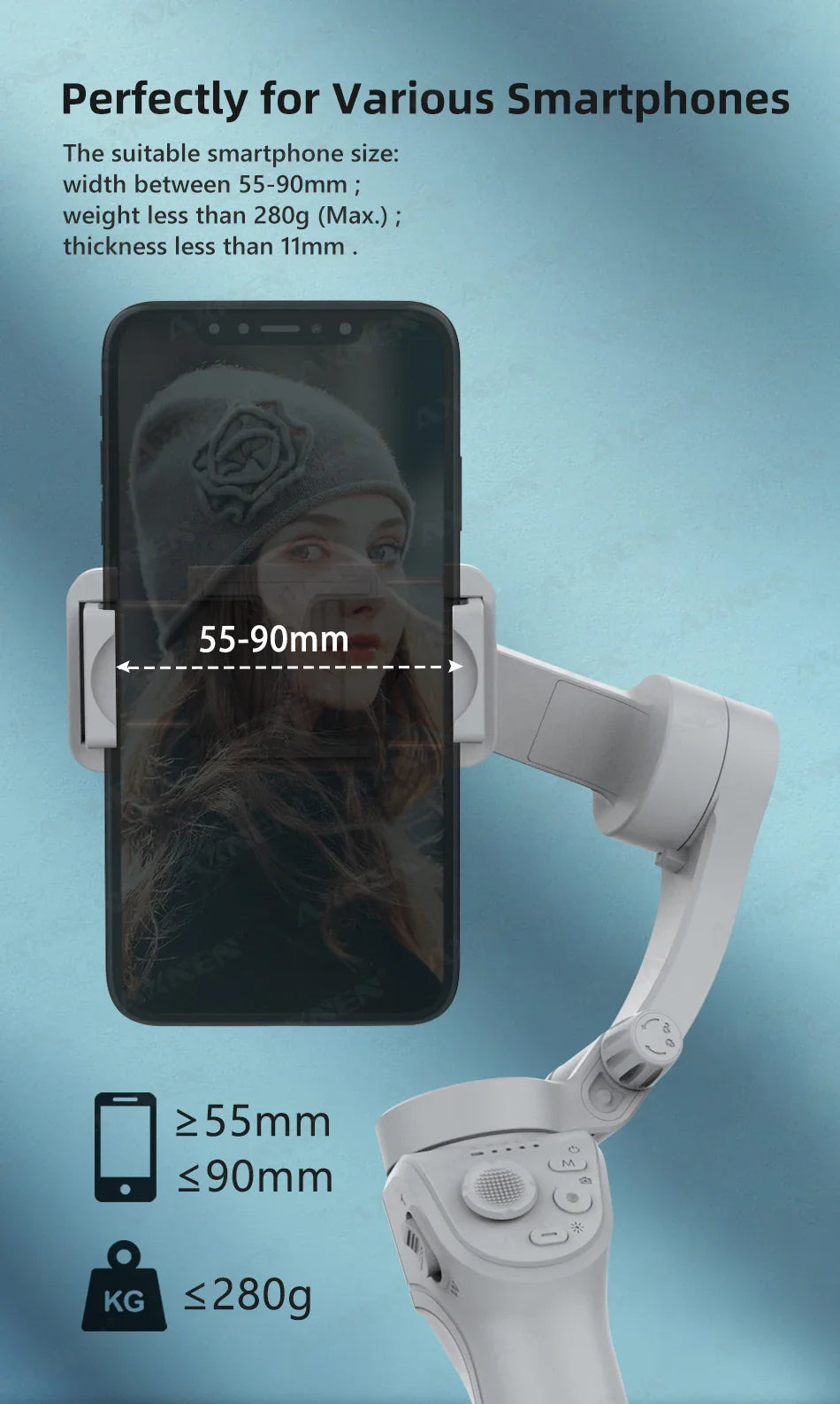 3 Axis Handheld Gimbal Stabilizer with Fill Light – Smartphone Stabilizer for iPhone & Android, Face Tracking, TikTok, Vlog – HQ6