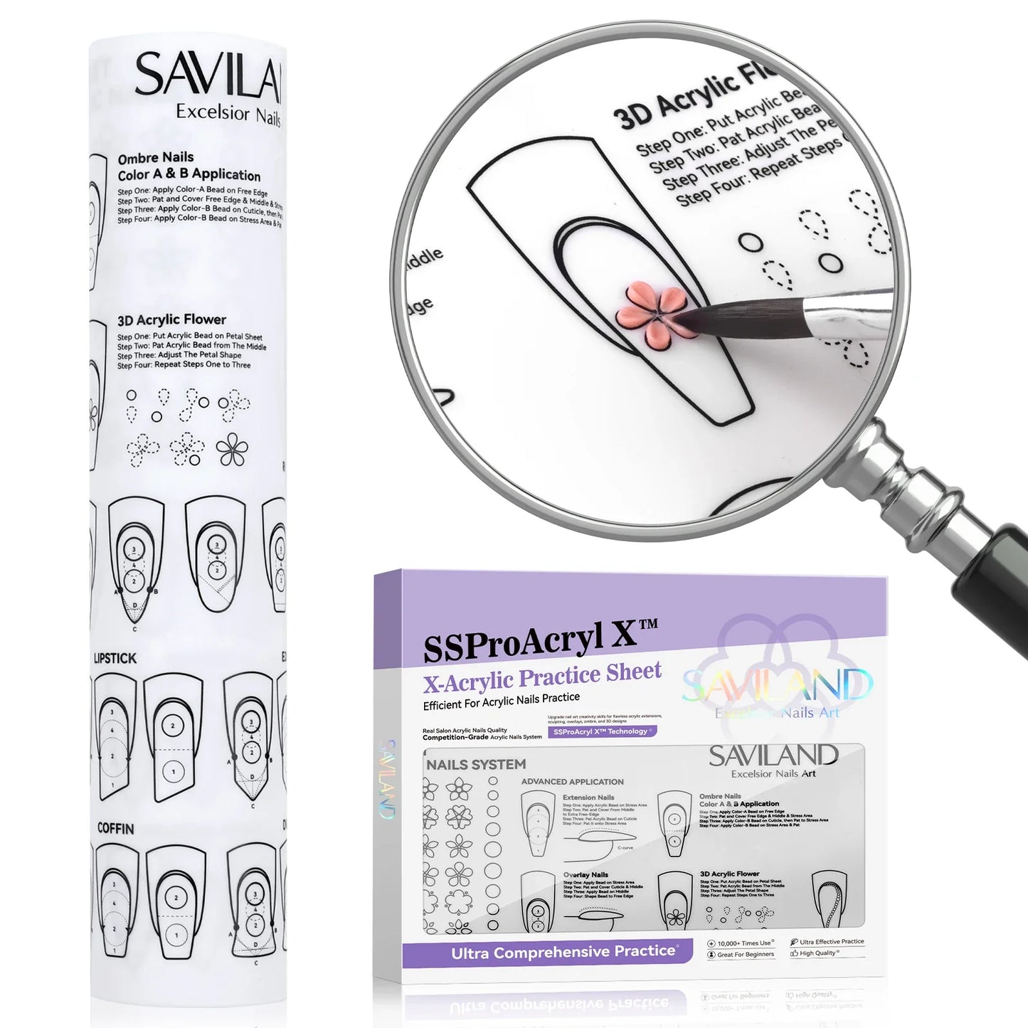 SAVILAND Silicone Nail Practice Mat — Acrylic Nail Art Training Sheet with Washable Table Pad for Skill Enhancement